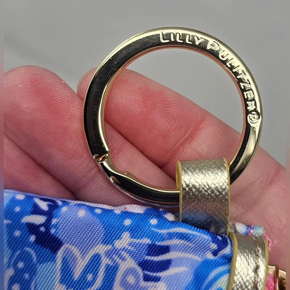 Lilly Pulitzer Blue & Pink Zip ID Wallet Coin Purse Keychain Pouch Accessory - Picture 5 of 8